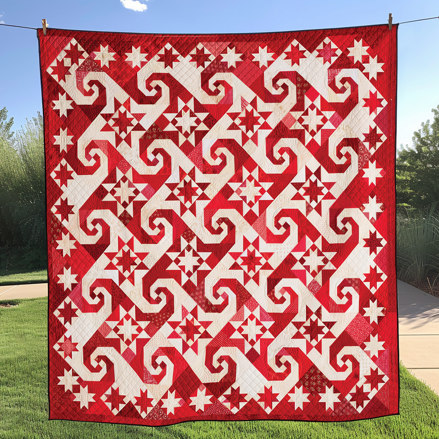 Gorgeous Snail's Tail Red And White Quilted Blanket GFTONL071