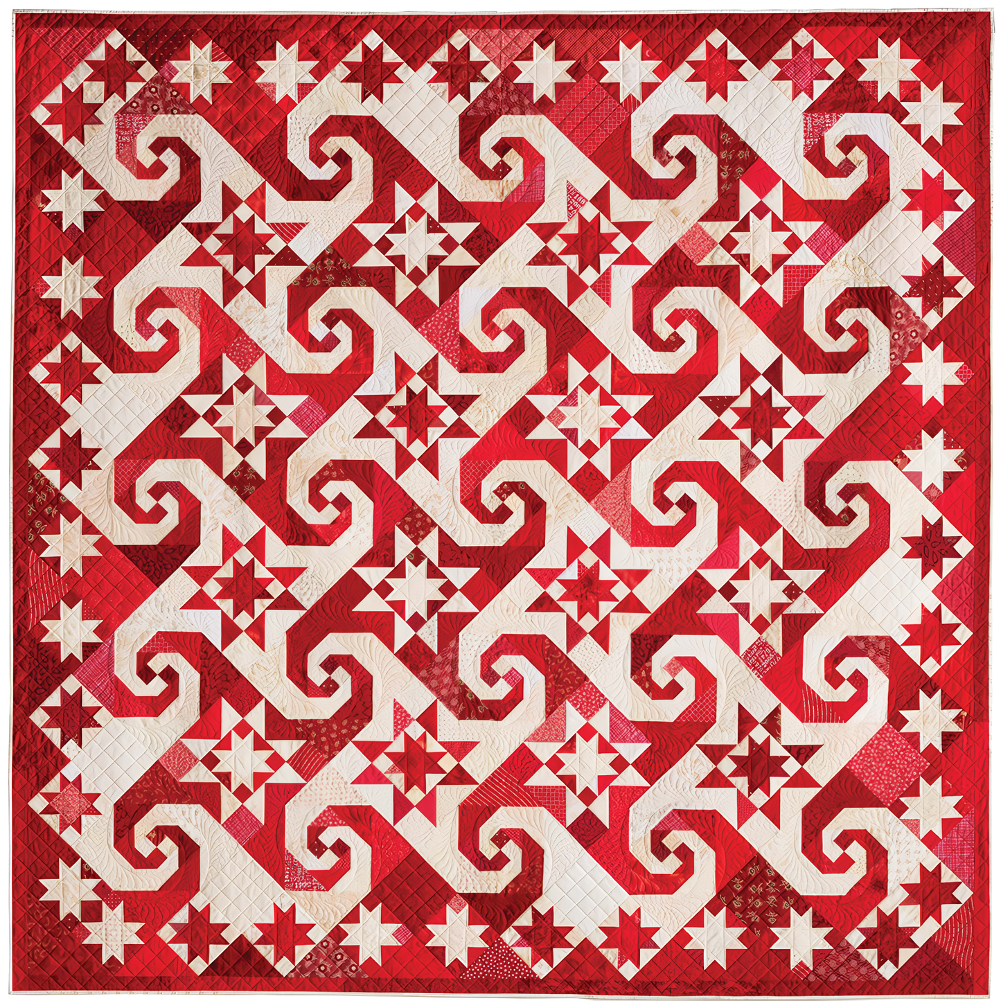 Gorgeous Snail's Tail Red And White Quilted Blanket GFTONL071