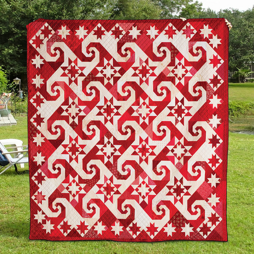 Gorgeous Snail's Tail Red And White Quilted Blanket GFTONL071