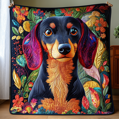 Floral Daschund Wiener Quilted Blanket FDCNL01