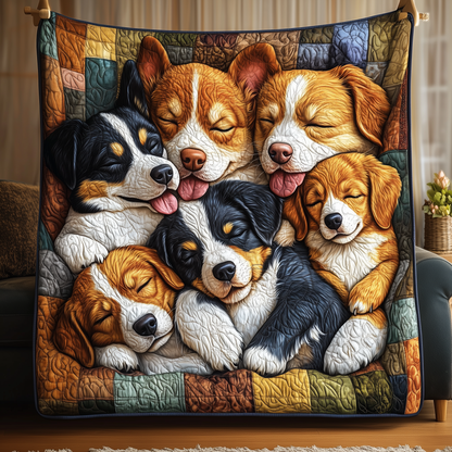 Floral Sleeping Dog Family Quilted Blanket FDFNL05