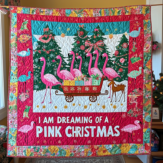 I'm Dreaming Of A Pink Christmas Flamingo Quilted Blanket CFMNL05