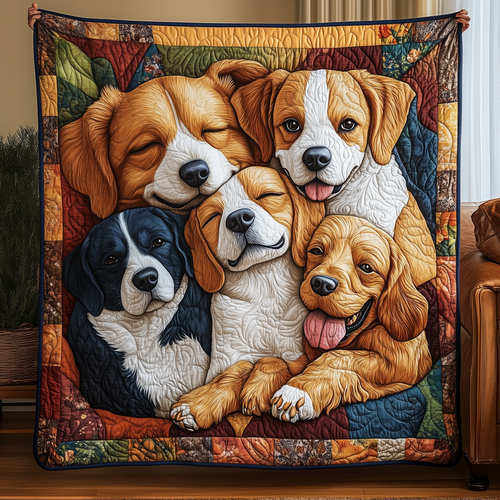 Floral Sleeping Dog Family Quilted Blanket FDFNL01