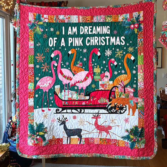 I'm Dreaming Of A Pink Christmas Flamingo Quilted Blanket CFMNL04