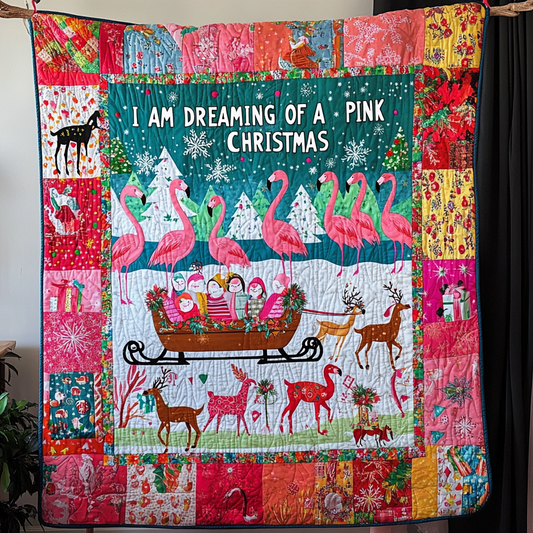 I'm Dreaming Of A Pink Christmas Flamingo Quilted Blanket CFMNL06