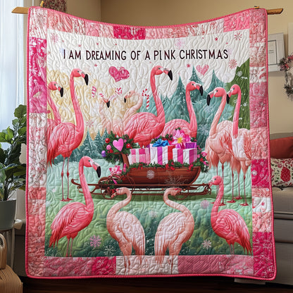 I'm Dreaming Of A Pink Christmas Flamingo Quilted Blanket CFMNL03