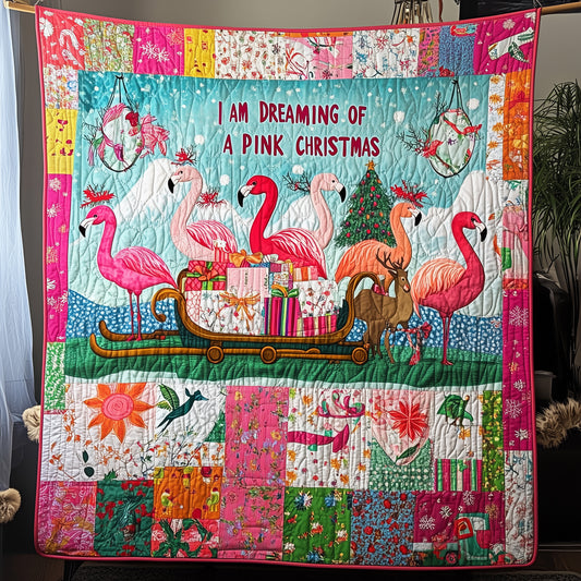 I'm Dreaming Of A Pink Christmas Flamingo Quilted Blanket CFMNL01