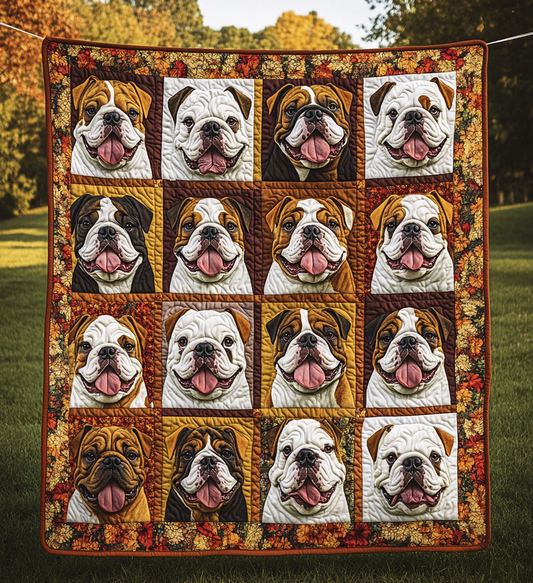 Autumn Cute Bulldog Quilted Blanket DBNL07