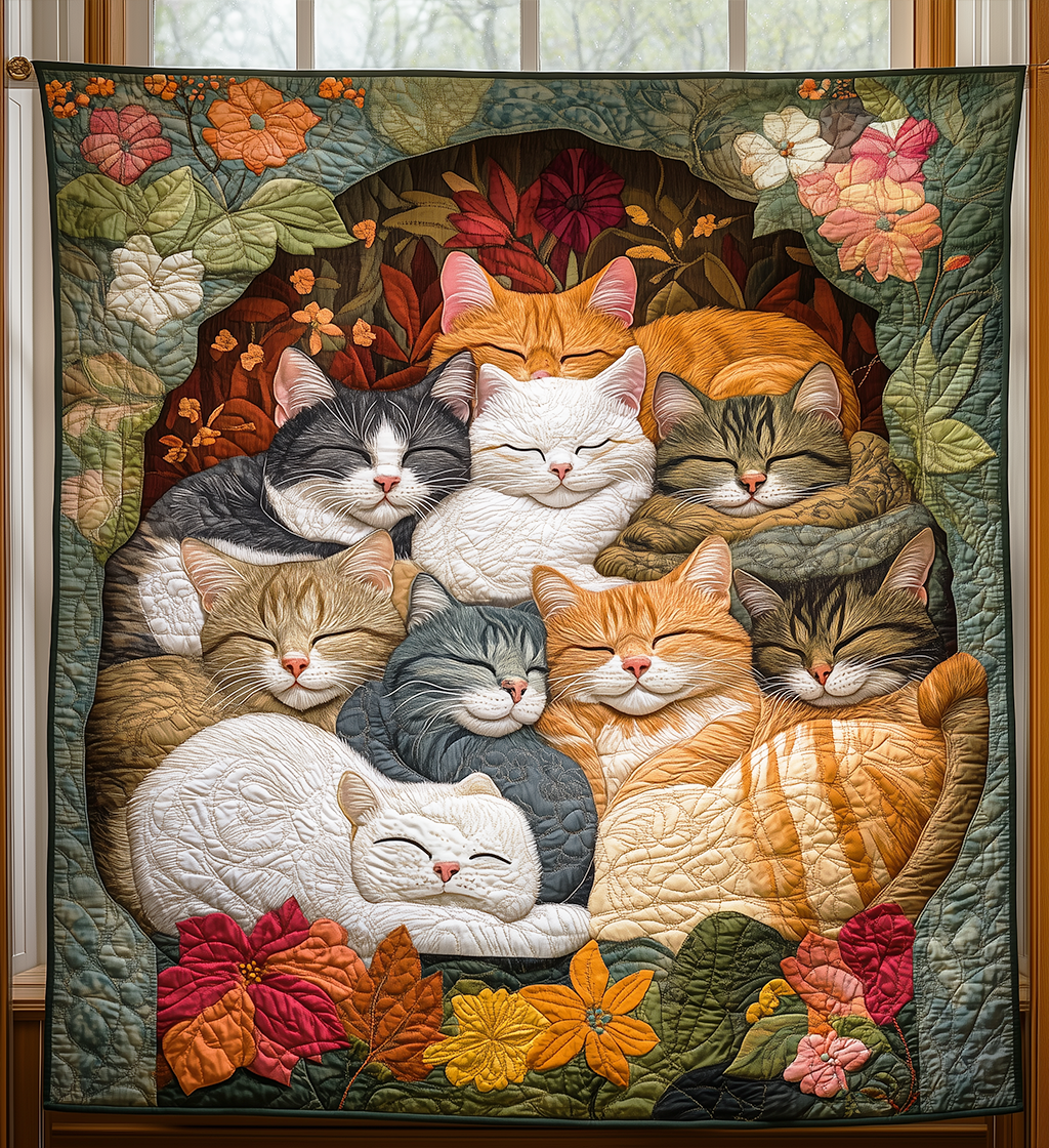 Adorable Sleeping Cats Quilted Blanket NKL042