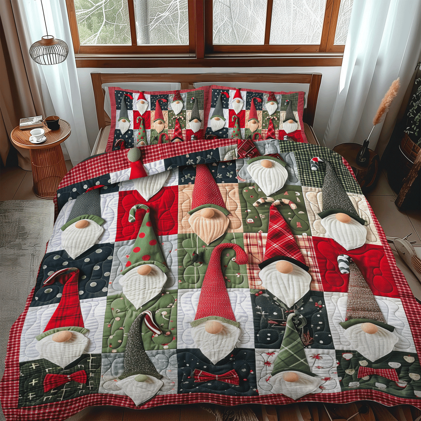 Christmas Gnome 3-Piece Quilted Bedding Set NCU0TH1048