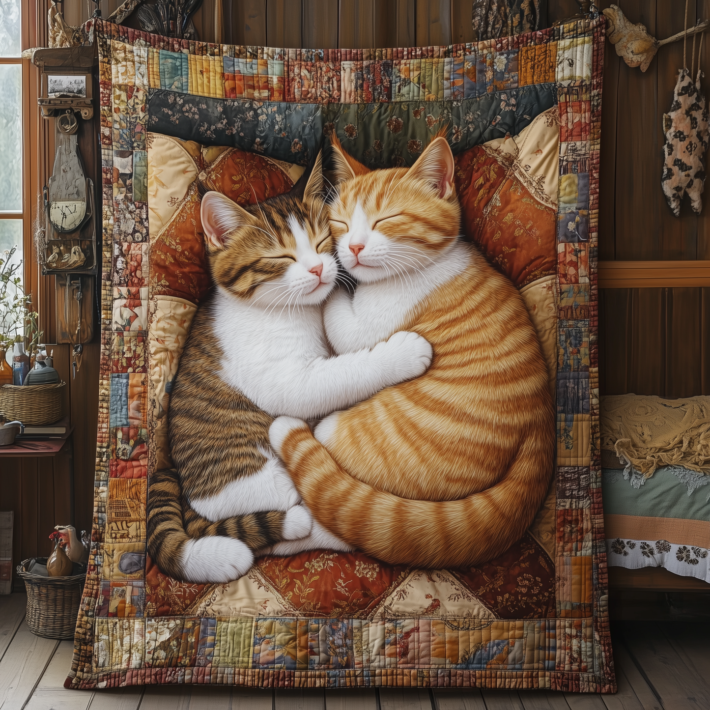 Cuddling Cat  Quilted Blanket ACDRSTL31