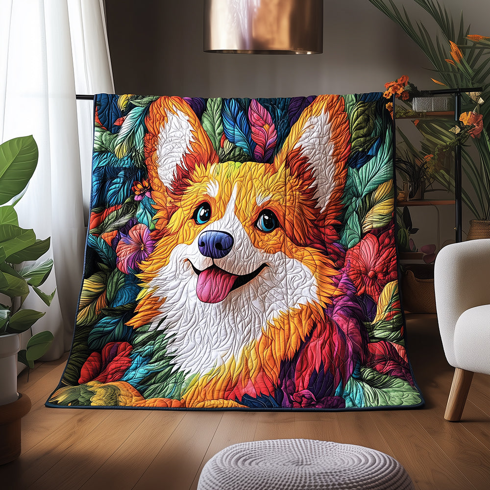 Floral Corgi Quilted Blanket ODDRSTL068