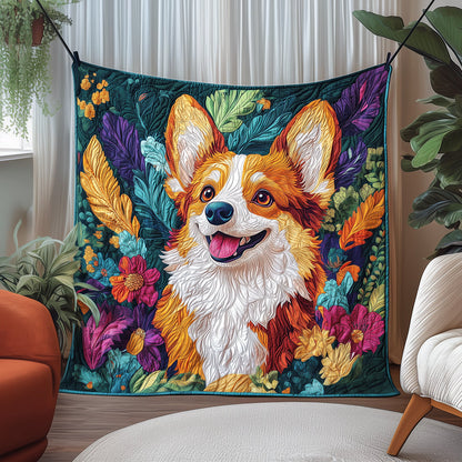 Floral Corgi Quilted Blanket ODDRSTL070