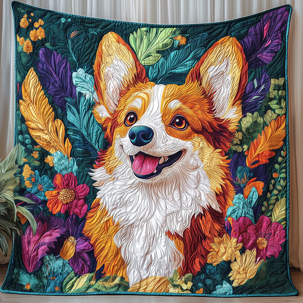 Floral Corgi Quilted Blanket ODDRSTL070