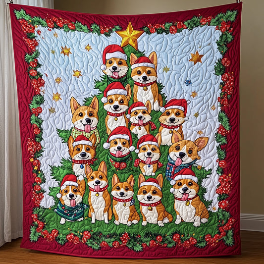 Christmas Corgi Tree Quilted Blanket ODDRSTL071