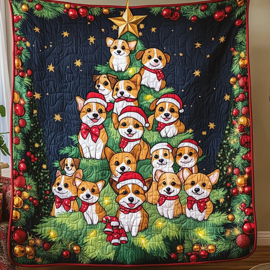 Christmas Corgi Tree Quilted Blanket ODDRSTL072