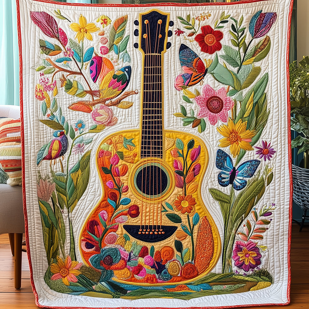 Floral Guitar Quilted Blanket UGDRSTL080