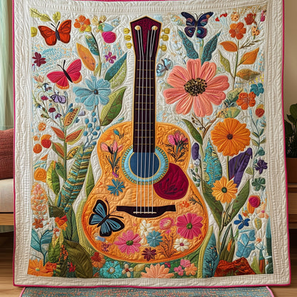 Floral Guitar Quilted Blanket UGDRSTL081