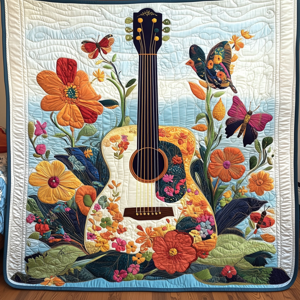 Floral Guitar Quilted Blanket UGDRSTL084