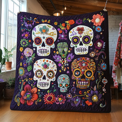 Sugar Skull Quilted Blanket DDDRSTL093