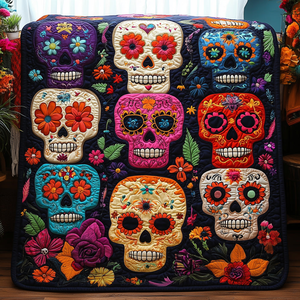 Sugar Skull Quilted Blanket DDDRSTL094