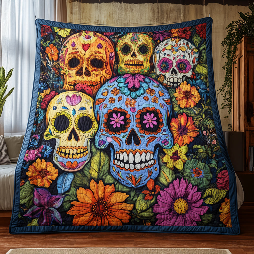 Sugar Skull Quilted Blanket DDDRSTL096