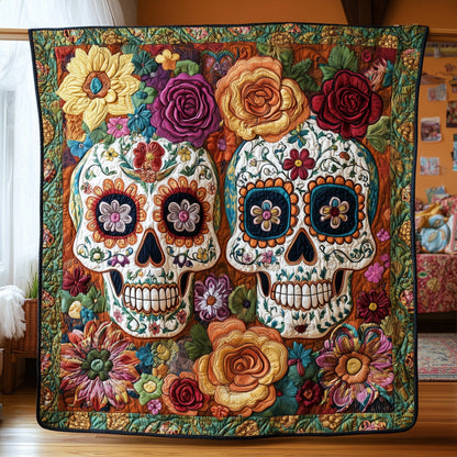 Sugar Skull Quilted Blanket DDDRSTL097