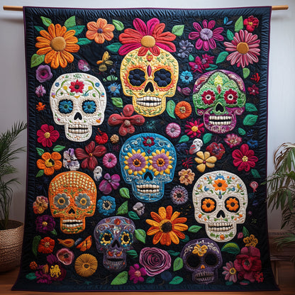 Sugar Skull Quilted Blanket DDDRSTL098