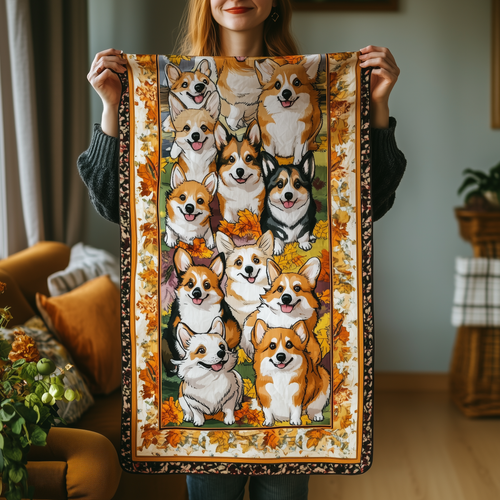 Corgi Autumn Vibe Quilted Table Runner ODDRSTL129