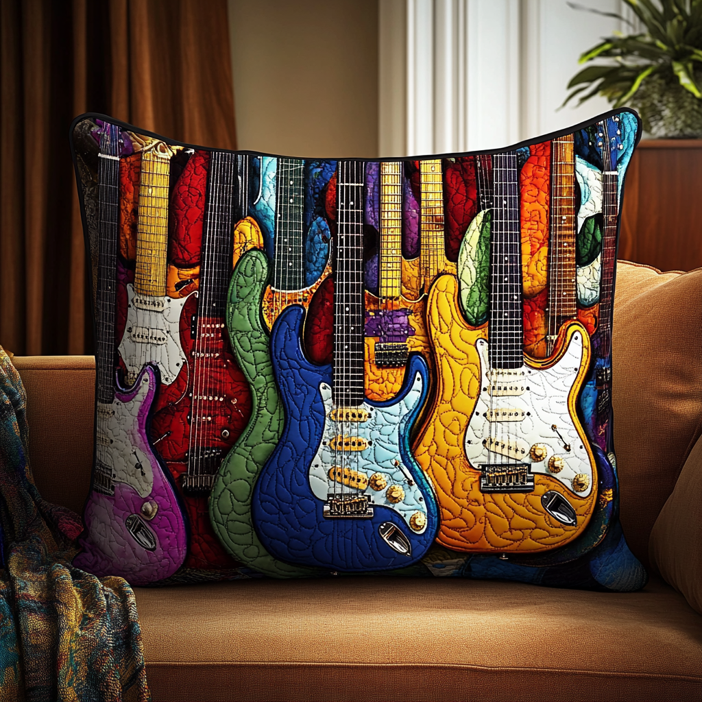 Colorful Guitar Quilted Pillow Case UGDRSTL133