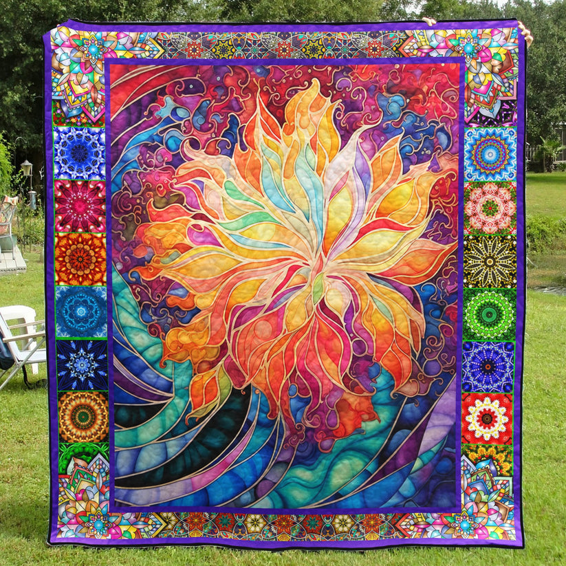 Trippy Flower Art Quilted Blanket IHDRSTLUP003