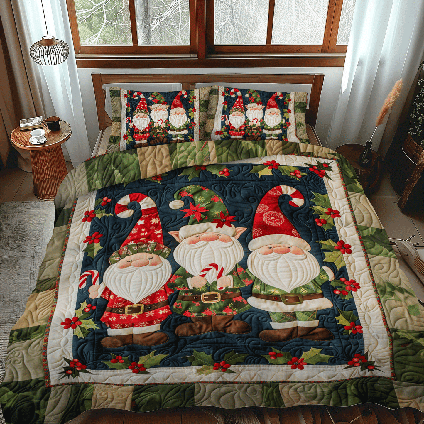 Festive Gnome 3-Piece Quilted Bedding Set NCU0TH1064