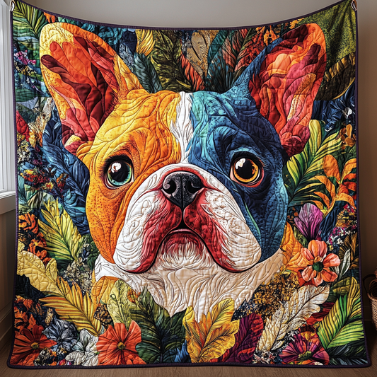 Floral Bulldog Quilted Blanket FBNL001