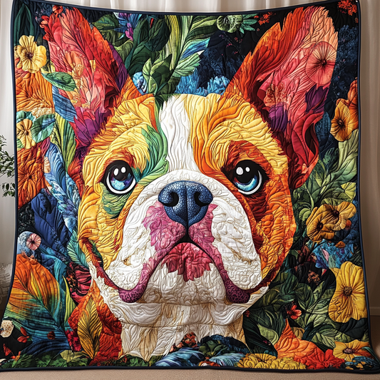 Floral Bulldog Quilted Blanket FBNL002