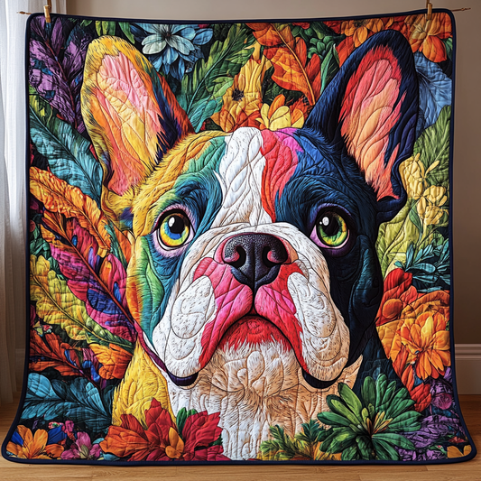 Floral Bulldog Quilted Blanket FBNL003