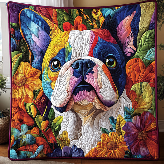 Floral Bulldog Quilted Blanket FBNL004