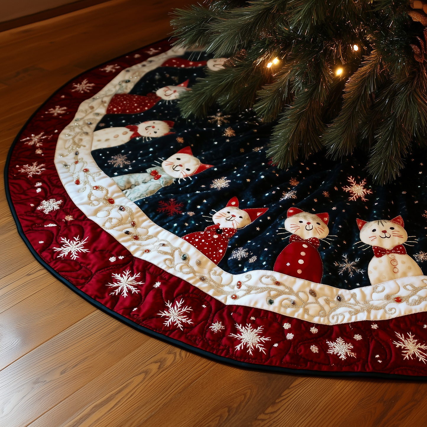 Christmas Cat Quilted Tree Skirt GFTOAB050