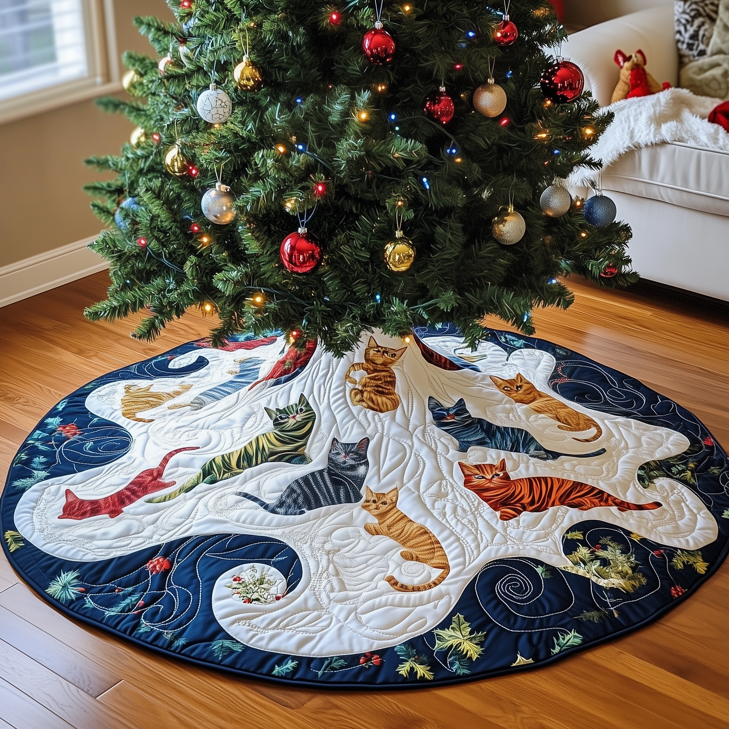 Christmas Cat Quilted Tree Skirt GFTOAB053