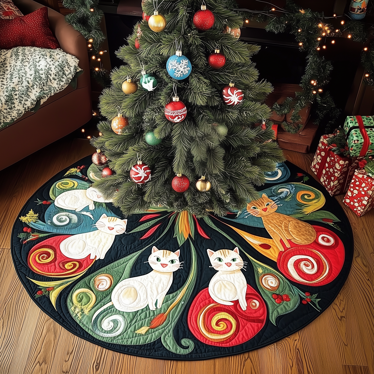 Christmas Cat Quilted Tree Skirt GFTOAB057