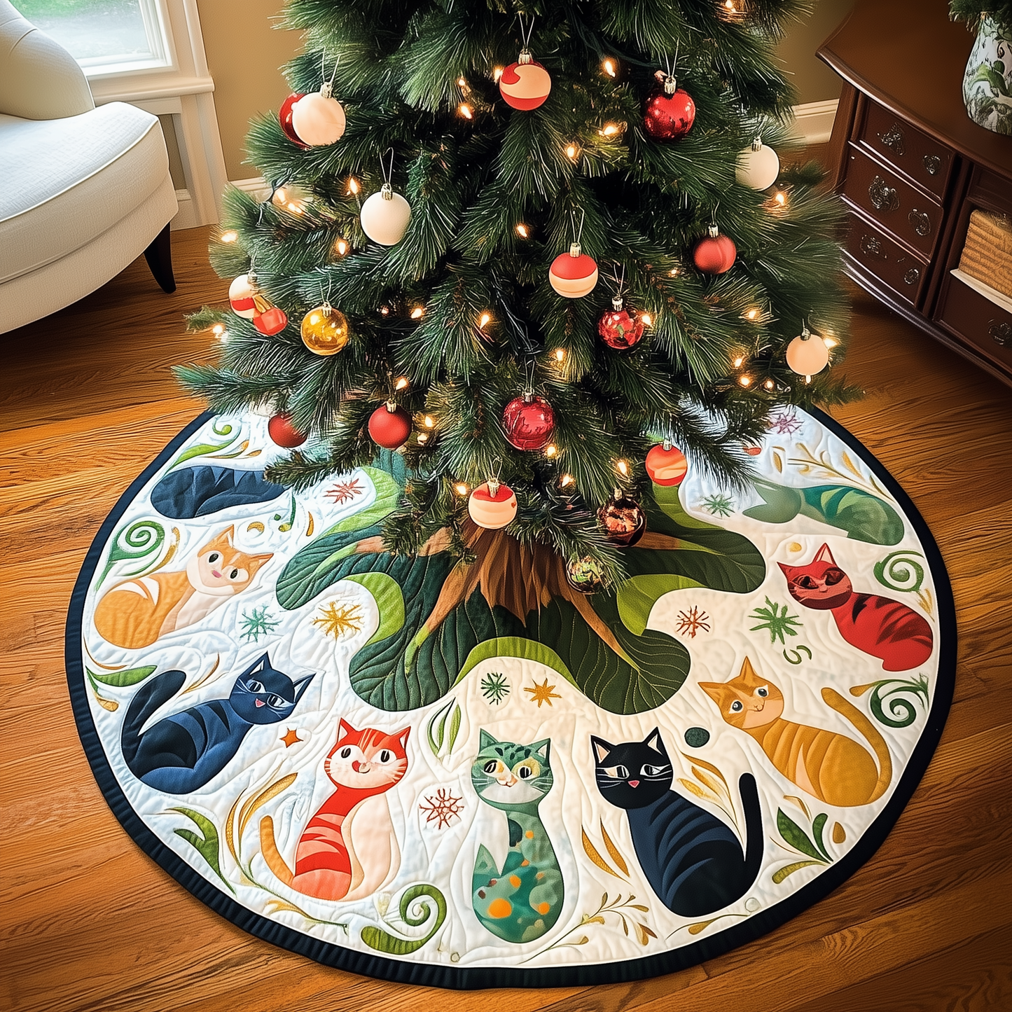 Christmas Cat Quilted Tree Skirt GFTOAB059