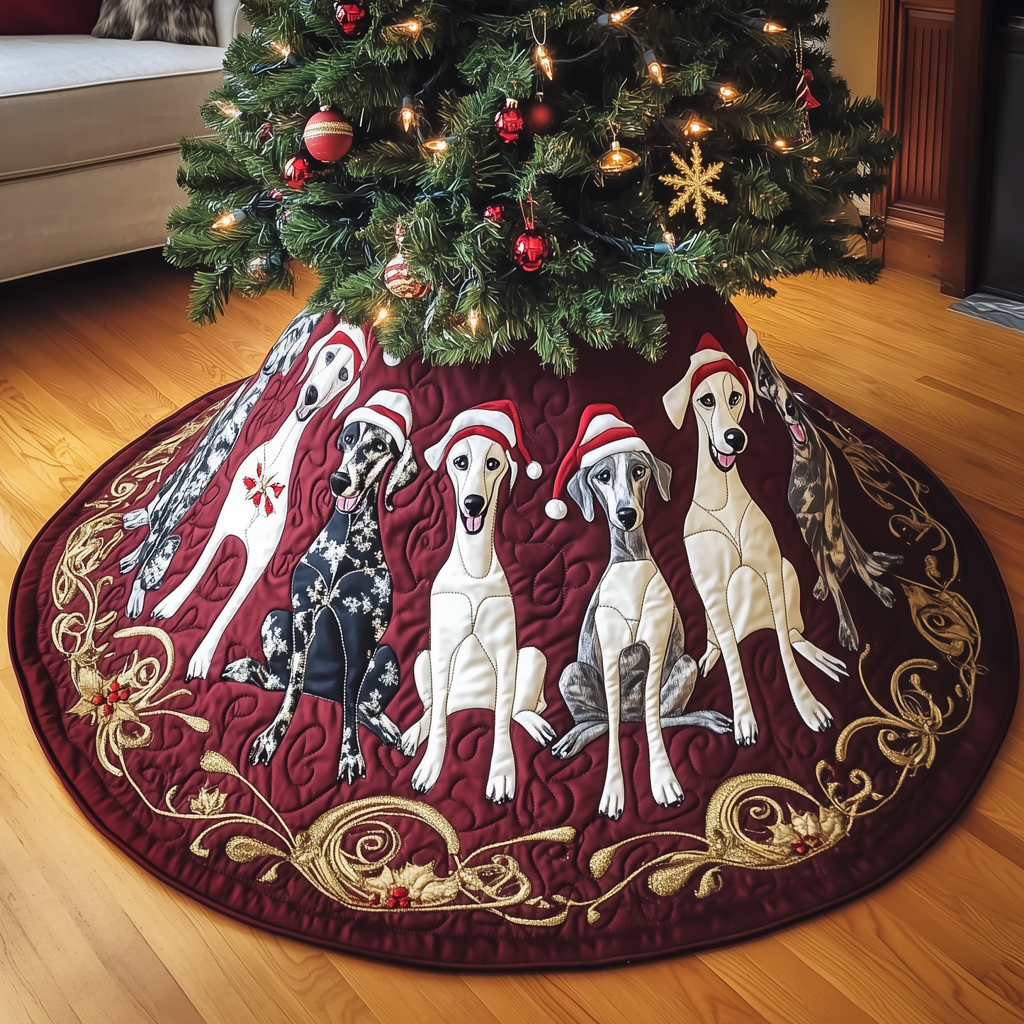 Christmas Greyhound Quilted Tree Skirt GFTOAB1031