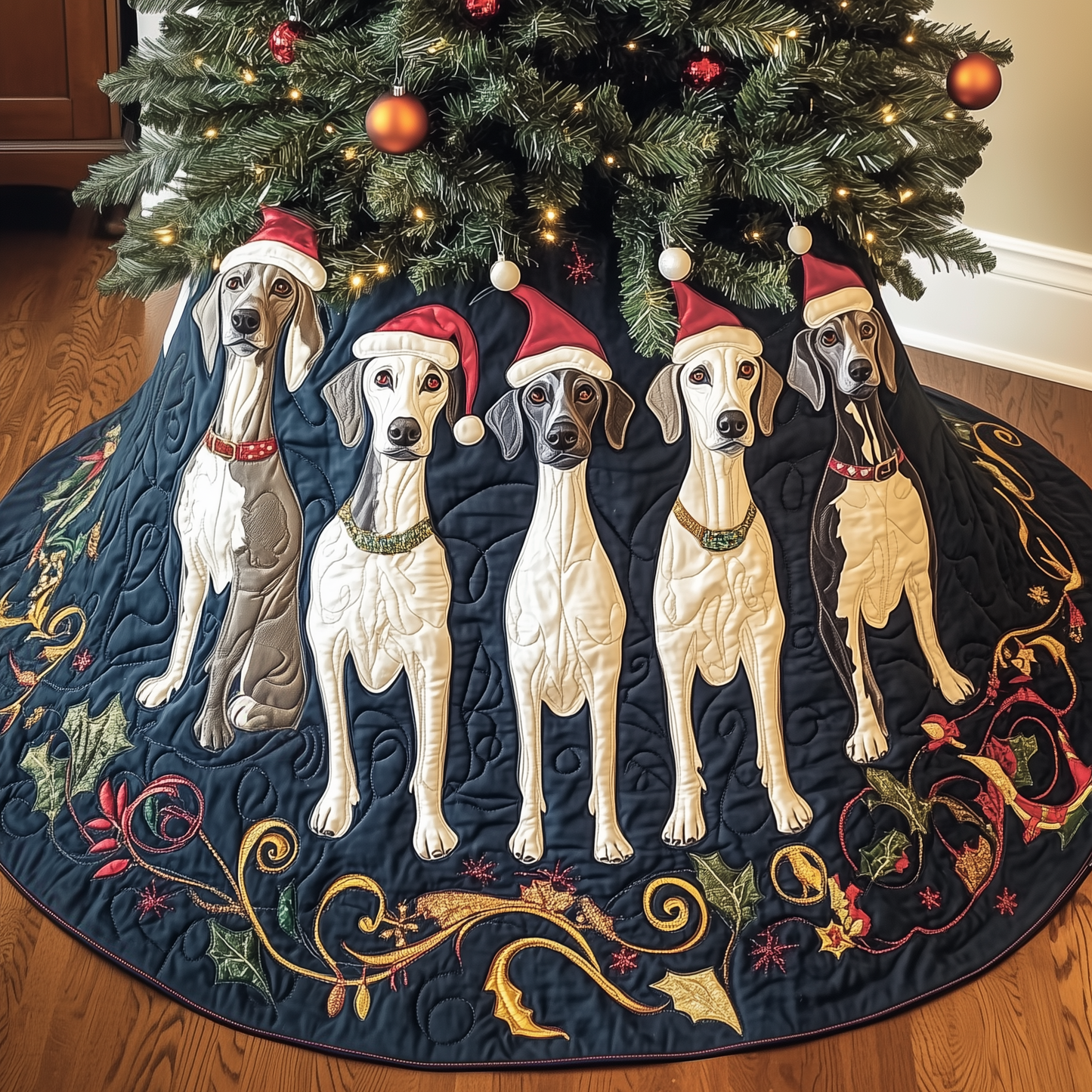 Christmas Greyhound Quilted Tree Skirt GFTOAB1033