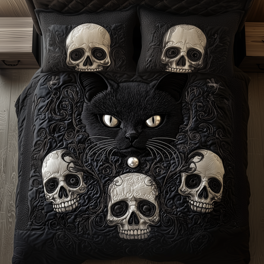 Skull And Black Cat 3-Piece Quilted Bedding Set GFTOAB1070