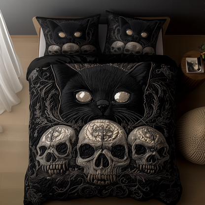 Skull And Black Cat 3-Piece Quilted Bedding Set GFTOAB1071