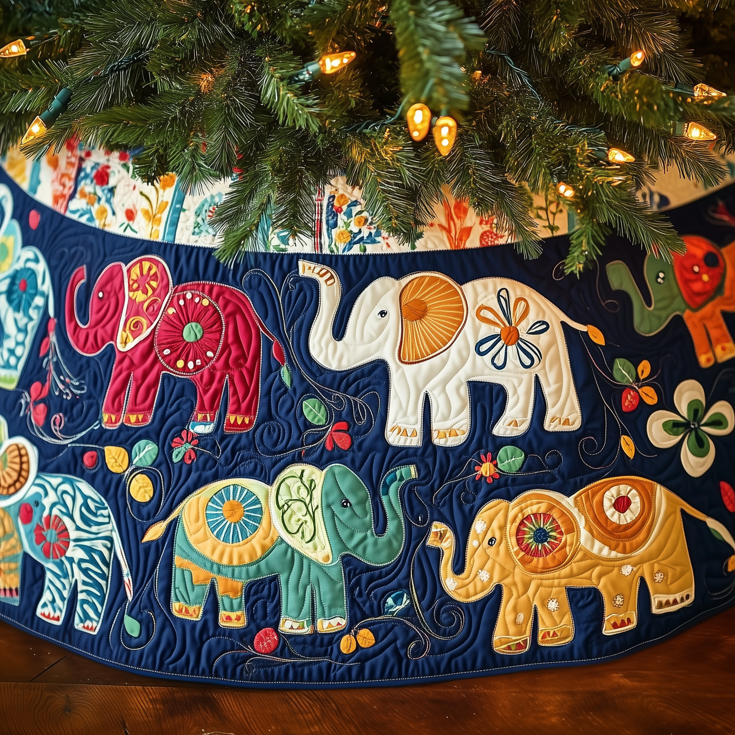 Christmas Elephant Quilted Tree Skirt GFTOAB112