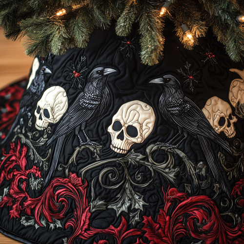 Christmas Skull And Black Crow Quilted Tree Skirt GFTOAB1142