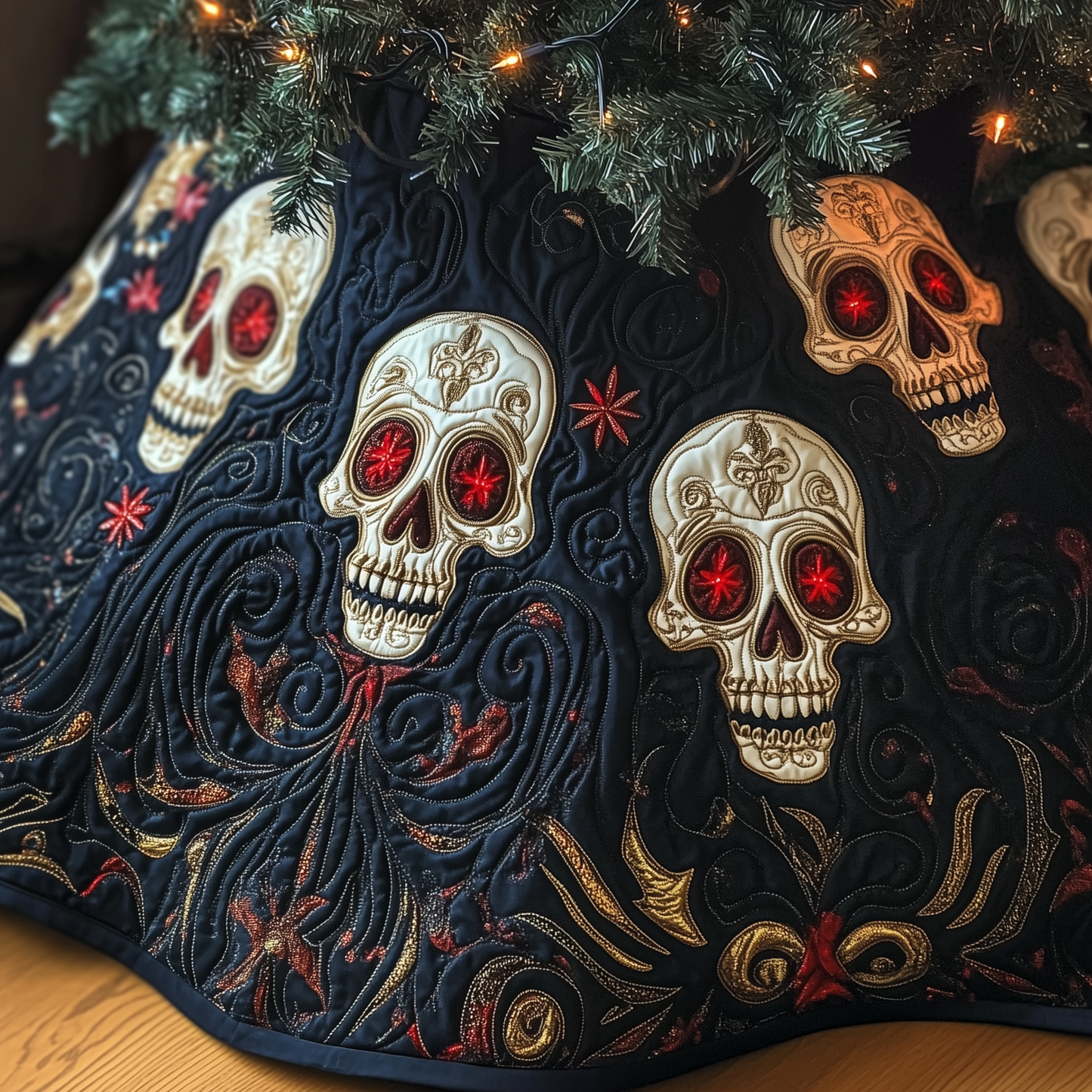 Christmas Skull Quilted Tree Skirt GFTOAB1149