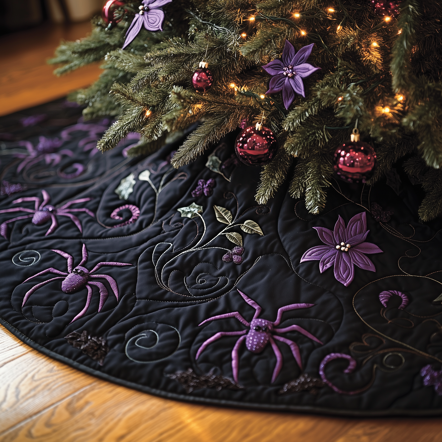 Christmas Black Spiders Quilted Tree Skirt GFTOAB1154