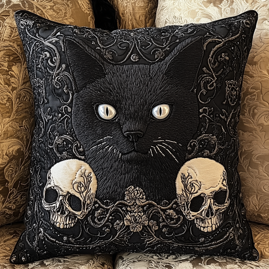 Skull And Black Cat Quilted Pillow Case GFTOAB1194