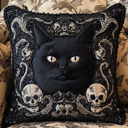 Skull And Black Cat Quilted Pillow Case GFTOAB1199